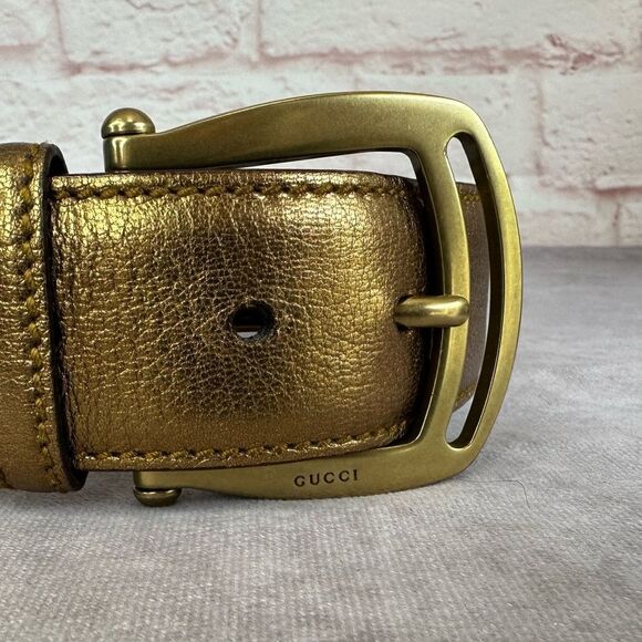 Vintage Gucci Metallic Gold Web Grommet Belt 85/34 - Picture 7 of 11